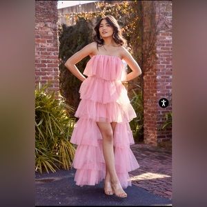 Pink Lilly Strapless High Low Tulle Fab’rik Dress